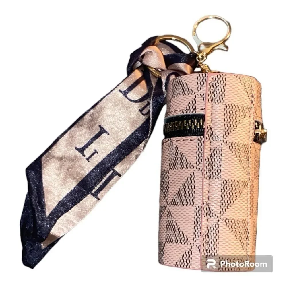Luxe Vibes Pink and Black Lipstick Case Keychain Bag Charm